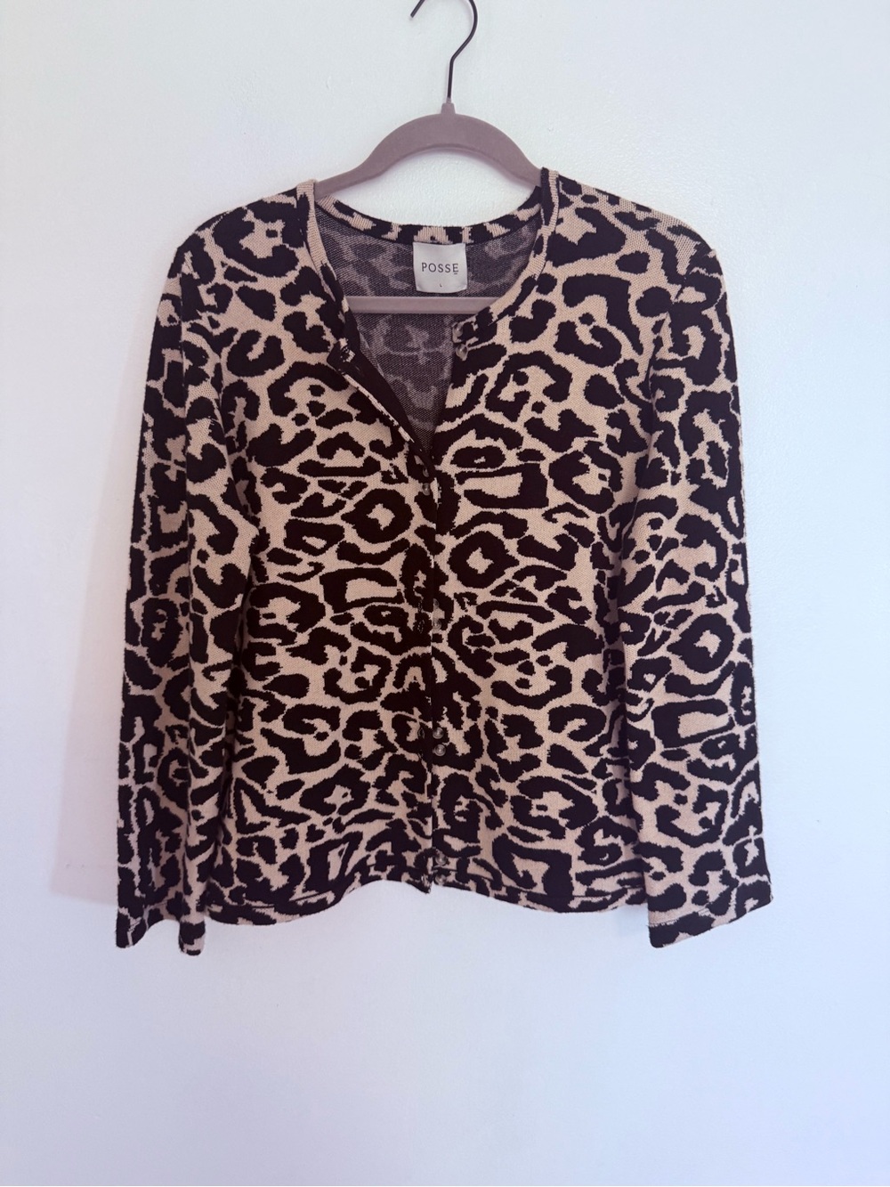 POSSE Sweater Lexi Cardigan in Leopard Black Tan - Picture 5 of 9